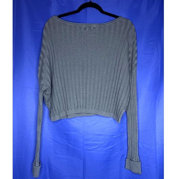 Natural Life Teal Love Flower Ribbed Cropped Cable Knit Crewneck Sweater Boho XL - Picture 2 of 9